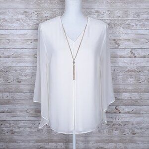 JM Collection Blouse S Sheer Overlay Necklace 966